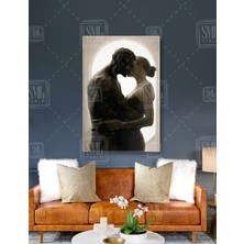 SML Tablo Taş Heykel Öpüşen Aşık Sevgili Aşk Love Modern Dekor Dikey Kanvas Tablo