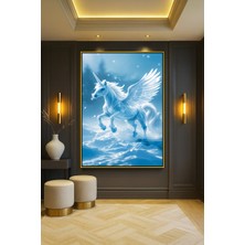 Wallivo Buzda Unicorn Evcil Hayvan Temalı Gümüş Metal Çerçeveli Kanvas Tablo