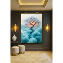 Wallivo Gün Batımında Bulutların Üzerinde Büyüyen Ağaç Bronz Metal Çerçeveli Kanvas Tablo