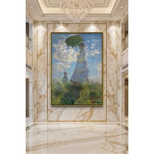 Wallivo Claude Monet Kadın Şemsiyeyle Çayırda Gümüş Metal Çerçeveli Kanvas Tablo