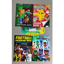 Ada Çanta Kırtasiye 4 Adet Stickerli Boyama Kitabı ve 12 Li Adel Tüp Kuru Boya Kalemi (Minecraft/pijamaske/pocemon/futb)