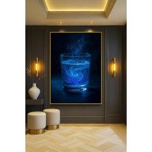 Wallivo Yıldız Şeklinde Neon Damlalarla Dolu Bardak Bronz Metal Çerçeveli Kanvas Tablo