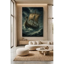 Wallivo Dev Dalgalar ve Fırtınaya Yakalanmış Gemi Kanvas Tablo