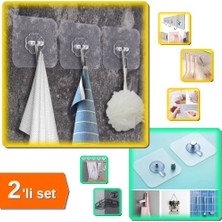 Hereveoyuncak Ultra Güçlü 10 Adet Şeffaf Askı + 3 Adet Yapışkanlı Banyo Raf Tutucu Pinli Askı - 2li Set D2B6W4
