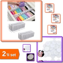 Hereveoyuncak 10 Gözlü M Beden Akordiyon Çekmece Düzenleyici + 20 Adet Şeffaf 3 cm Çaplı Yapışkan - 2li Set S2F8Y6