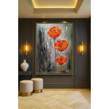 Wallivo Soyut Çiçek Motifi - Modern Sanat Gümüş Metal Çerçeveli Kanvas Tablo