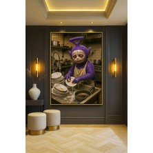 Wallivo Bulaşık Yıkayan Teletubbies Model 1 Gümüş Metal Çerçeveli Kanvas Tablo