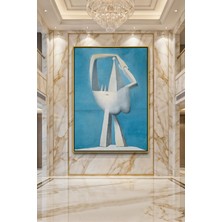 Wallivo Pablo Picasso Kadın Figürü Soyut Mavi Arka Plan Siyah Metal Çerçeveli Kanvas Tablo