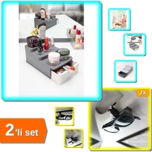 Hereveoyuncak Compact Çekmeceli ve Standlı Makyaj Organizeri + 2 Adet Araba Gözlük Tutacağı Klips - 2li Set N3Z7Q5