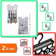 Hereveoyuncak Siyah Çizgili Elbise Şeklinde Çift Taraflı Takı Organizeri + Kravat ve Şal Askısı - 2li Set K4G2Y0