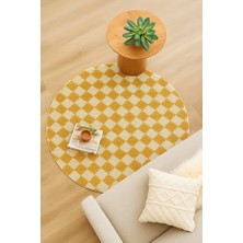 Eurobano Dama Desenli Daire Yuvarlak Halı  Kaymaz Lateks Tabanlı Yıkanabilir Chess Koleksiyonu