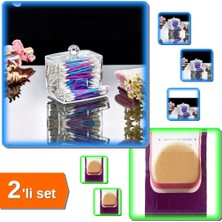 Hereveoyuncak Kulak Çubuğu Organizeri + Yuvarlak Mucize Makyaj Allık Pudra Krem Süngeri - 7 cm - 2li Set W2J9X4