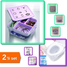 Hereveoyuncak Takı Dikiş Kutusu Saklama Kabı + 50 Adet Seyahat Tipi Klozet Kılıfı - 2li Set Y2J8F6