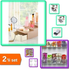 Hereveoyuncak Compact Çekmeceli ve Standlı Makyaj Organizeri + 6 Adet Buzdolabı Içi Mini Düzenleyici Kutu -2li Set
