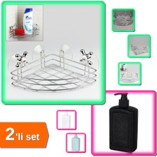 Hereveoyuncak Vantuzlu Köşe Banyo Organizeri + 500 ml Plastik Sıvı Sabunluk - 2li Set Q2B6W9