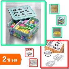 Hereveoyuncak Çocuklar Için Oyuncak Saklama Kutusu + 12 Bölmeli Çekmece Düzenleyici Organizer - 2li Set N4V9D4