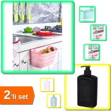 Hereveoyuncak Dolap Kapağı Organizeri - Tezgah Çöp Kutusu + 500 ml Plastik Sıvı Sabunluk - Pratik 2li Set T2Q3J8