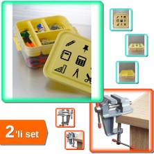 Hereveoyuncak Oyuncak Hobi Kırtasiye Malzemeleri Saklama Kutusu + Mini Mengene - Masa Mengenesi - 2li Set K4D9V6