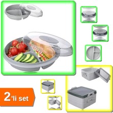 Hereveoyuncak 3 Bölmeli Kapaklı Pratik Kahvaltılık + 2 Katlı Kapaklı Saklama Beslenme Diyet Kabı - 2li Set V2V0M3