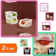 Hereveoyuncak Katlı Düzenleyici - Kat Kat Düzenleyici + 100 Adet Lastikli Tazeliği Koruyan Tabak Bonesi - 2li Set