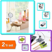 Hereveoyuncak Compact Çekmeceli Standlı Makyaj Organizeri + Kepçe Kaşık Altlığı Kapak Tutucu - 2li Set Y9Z3G0