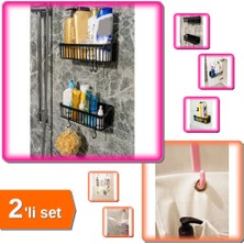 Hereveoyuncak 2 Adet Plastik Askılı Yapışkanlı Mutfak Rafı + 8 Cepli Askılı File Beşik Organizer - 2li Set X8K1L9