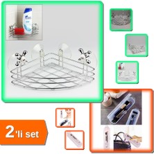 Hereveoyuncak Vantuzlu Banyo Köşe Organizeri + Şeffaf Kapaklı Diş Fırçası Makyaj Fırçası Kutusu - 2li Set P5H6T5