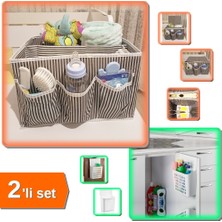 Hereveoyuncak 5 Bölmeli Bebek Beşik Başucu Düzenleyici + Dolap Kapağına Asılabilen Organizeri - 2li Set N2C4H4