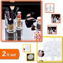 Hereveoyuncak Şeffaf Makyaj Organizeri 3 Gözlü + 20 Adet Yuvarlak Güçlü Yapışkan Disk 3 cm Çaplı - 2li Set Q7K9F5