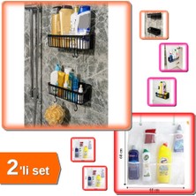 Hereveoyuncak 2 Adet Plastik Askılı Yapışkanlı Banyo Rafı + 8 Cepli Askılı File Mutfak Düzenleyici - 2li Set P8L0H