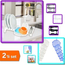 Hereveoyuncak Multi Bulaşıklık Tabaklık Kurutmalık + Tazeliği Koruyan 6 Adet Silikon Strech Kapaklar - 2li Set G3Q