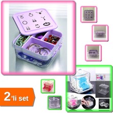 Hereveoyuncak Pratik Takı - Dikiş Kutusu - Hobi Saklama Kabı + Kapaklı Kulak Çubuğu Organizer 2li Set – M4X7R2