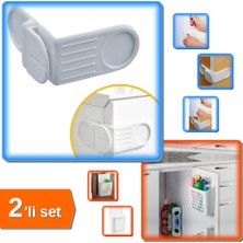 Hereveoyuncak 2 Adet Bebek Vidasız Köşe Kapak Güvenlik Kilidi + Dolap Kapağına Asılabilen Organizeri - 2li Set D3G