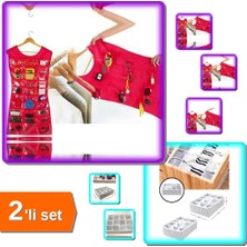 Hereveoyuncak Elbise Şeklinde Takı Organizeri Pembe + 12 Bölmeli Çekmece Düzenleyici - 2li Set R6V1V8