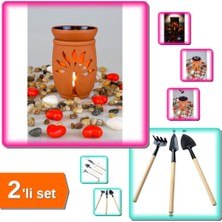Hereveoyuncak Hayat Ağacı El Yapımı Çömlek Buhurdanlık Tütsülük + 3 Parça Mini Bitki Hobi Seti Bahçe - 2li Set N9A