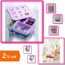 Hereveoyuncak Takı Dikiş Kutusu Saklama Kabı Hobi Kutusu + Standlı Düzenleyici Makyaj Organizeri - 2li Set K2S6E4