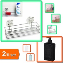 Hereveoyuncak Banyo Dörtgen Organizeri Vantuzlu + 500 ml Plastik Sıvı Sabunluk - 2li Set A8S7Z6