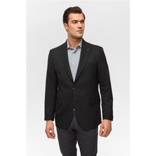 Süvari Siyah Regular Desenli Mono Yaka 6 Drop Ceket