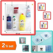 Hereveoyuncak 8 Cepli Askılı Mutfak Banyo Düzenleyici + 3 Adet Yapışkanlı Mutfak Banyo Raf Tutucu Askı - 2li Set L8A9D5