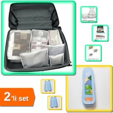 Hereveoyuncak 6 Parça Gri - Beyaz Çizgili Anne Bebek Çantası Düzenleyici + Mavi Çanta Içi Saklama Kutusu - 2li Set