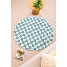 Eurobano Dama Desenli Daire Yuvarlak Halı  Kaymaz Lateks Tabanlı Yıkanabilir Chess Koleksiyonu