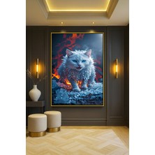 Wallivo Buza Sarılmış Beyaz Kedi Evcil Hayvan Temalı Gold Metal Çerçeveli Kanvas Tablo