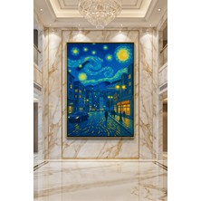 Wallivo Modern Şehirde Yıldızlı Gece Van Gogh Tarzında Dışavurumcu Bronz Metal Çerçeveli Kanvas Tablo