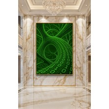 Wallivo Teknolojik Ağ ve Dijital Doğa Temalı Yeşil Binary Kodlu Soyut Bronz Metal Çerçeveli Kanvas Tablo