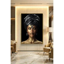 Wallivo Ihtişamlı Perçemli Siyahi Kadın Model 2 Gümüş Metal Çerçeveli Kanvas Tablo