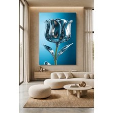 Wallivo Gümüş Gül ve Yaprakları Soluk Mavi Tonlar Model 1 Kanvas Tablo