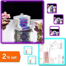 Hereveoyuncak Kulak Çubuğu Organizeri + Şeffaf Kapaklı Makyaj Pamuğu Düzenleyici - 2li Set F8Y4C3