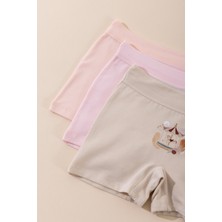 Baykar Kız Çocuk Pamuklu Renkli Baskılı Likralı Boxer Şort 3'lü PAKET 5703 Renkli