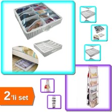Hereveoyuncak Ayakkabı Saklama Çantası Hurcu 12 Bölmeli + 10 Bölmeli Organizer - Pembe Çizgili - 2li Set G0U5W6