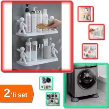 Hereveoyuncak 2 Adet Mutfak Banyo Organizer Raf + 4 Adet Gürültü Emici Çamaşır Makinesi Aparatı - 2li Set W3A4K7